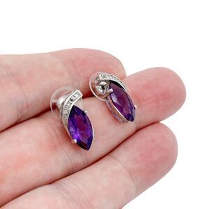 2 Missing Diamonds Sterling Silver Amethyst Diamond Accent Drop Earrings